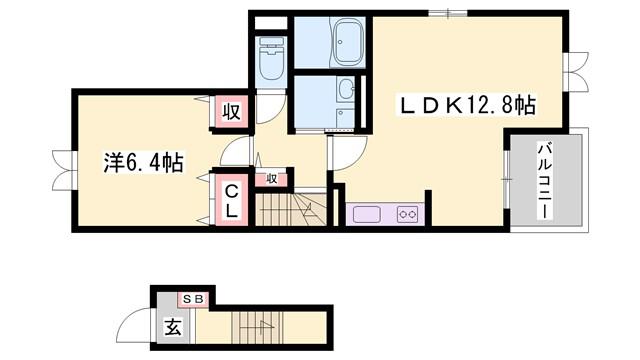 ラ・ルーノ1番館(1LDK/2階)の間取り写真