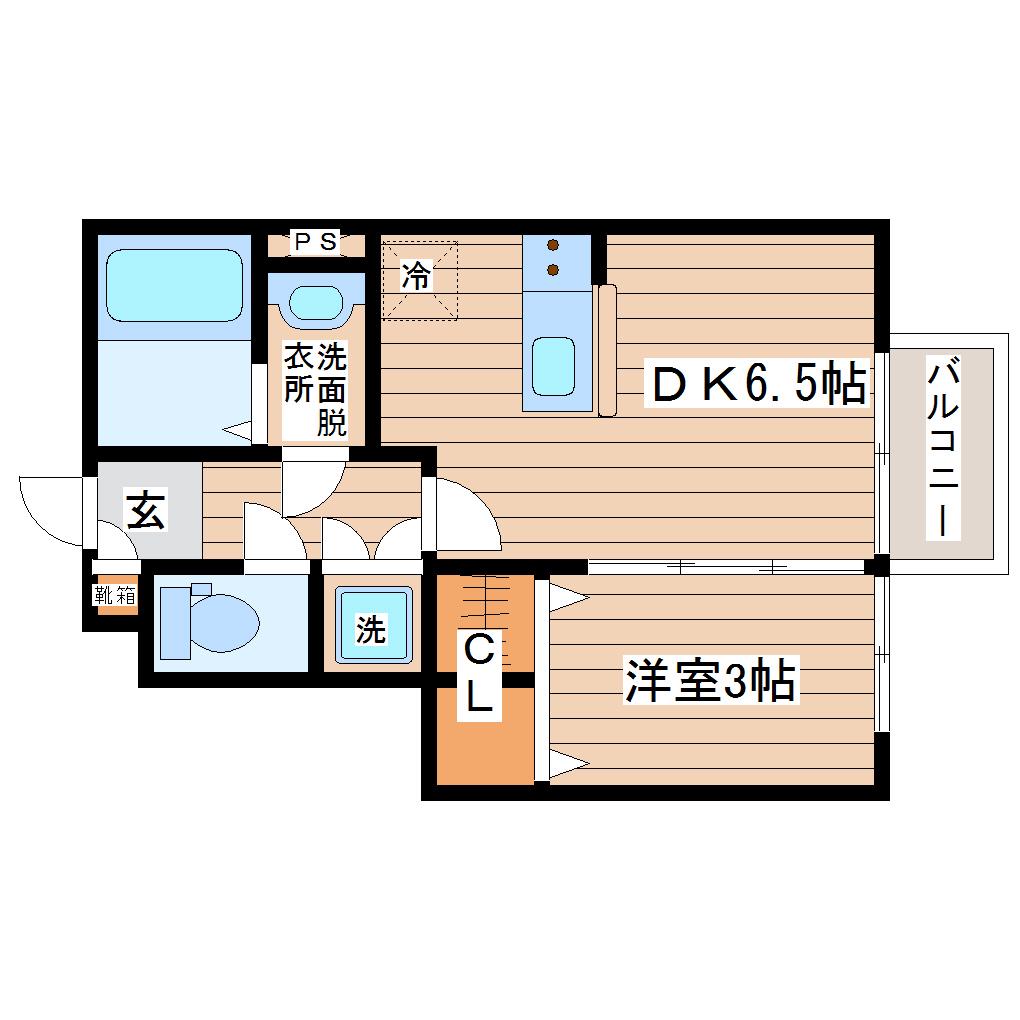 ラクラス岩沼中央(1DK/1階)の間取り写真
