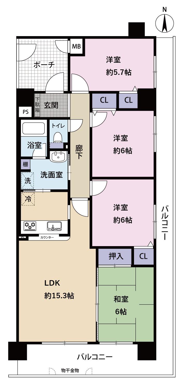 ヴィオヌール新金岡東館(4LDK/8階)の間取り写真