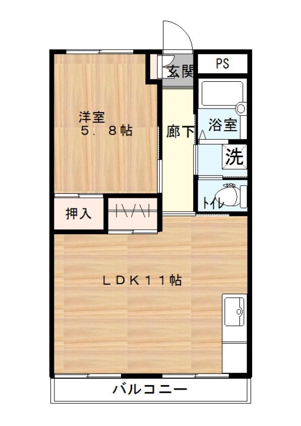 鳥之瀬マンション 3号棟(1LDK/4階)の間取り写真