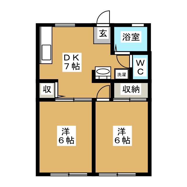 メゾンフジ B(2DK/1階)の間取り写真