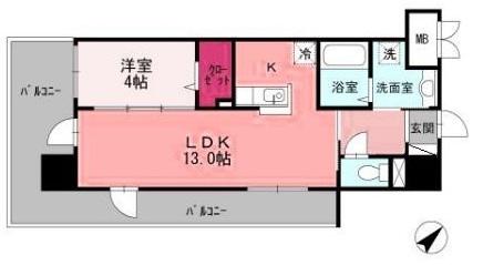 グランドテラス新都心(1LDK/4階)の間取り写真