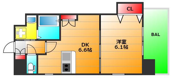 ラグゼ大正(1DK/7階)の間取り写真