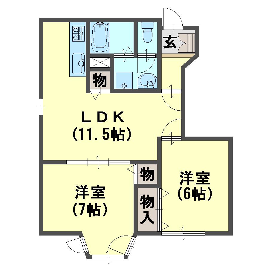 ツインコートS(2LDK/1階)の間取り写真
