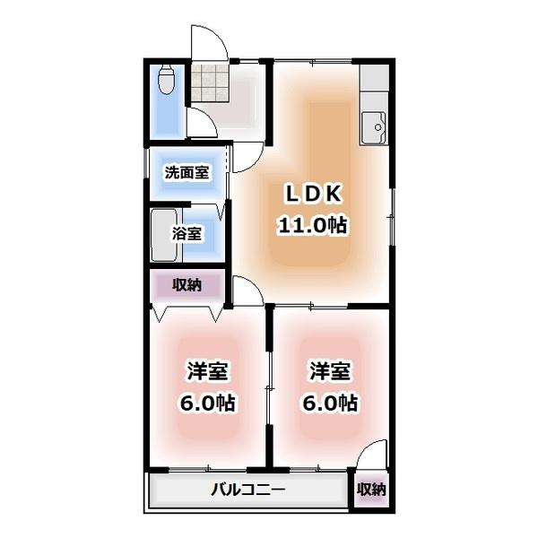 ベルウッドハイム師勝(2LDK/2階)の間取り写真