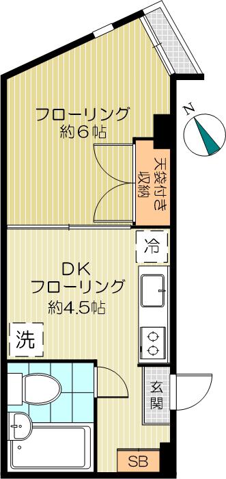 牛込ハイム(1DK/7階)の間取り写真