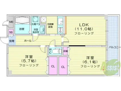 グレース高橋D(2LDK/3階)の間取り写真