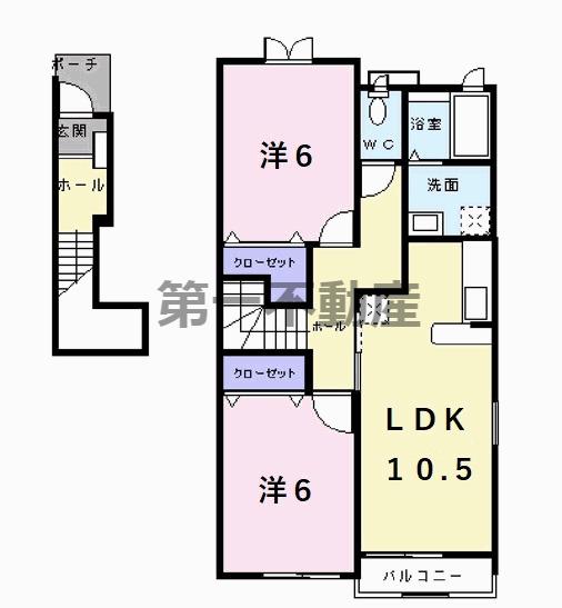 セレーノやしろB(2LDK/2階)の間取り写真