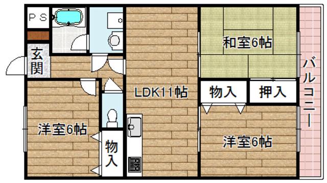 ソレイユハイツM-1(3LDK/3階)の間取り写真