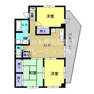 木通歯科ビル(3DK/3階)の間取り写真