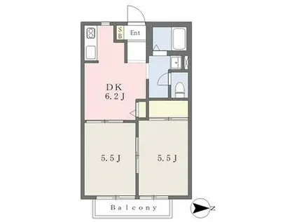 ドエル富田A(2K/2階)の間取り写真