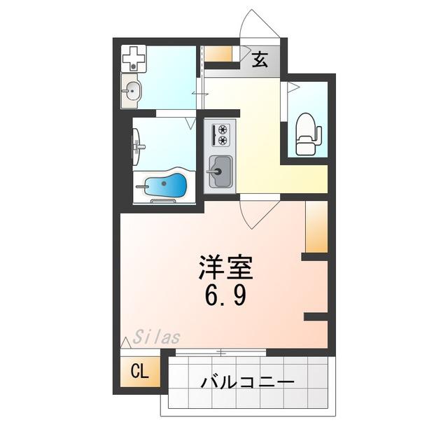 松屋町ジーイー・ヌフ(1K/4階)の間取り写真
