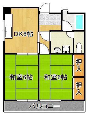東大谷ハイツ(2DK/3階)の間取り写真