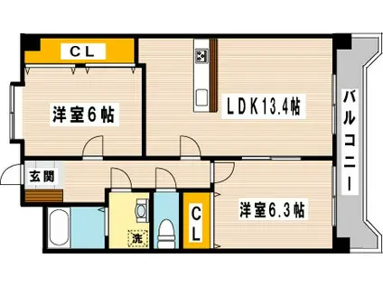 ブルースクエア響(2LDK/2階)の間取り写真