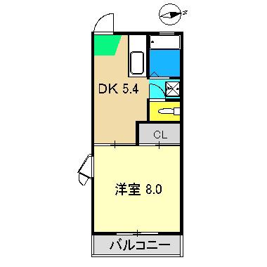 グリーンハイツ北浦(1DK/2階)の間取り写真