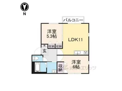 オレンジアイビー・柏原B(2LDK/1階)の間取り写真