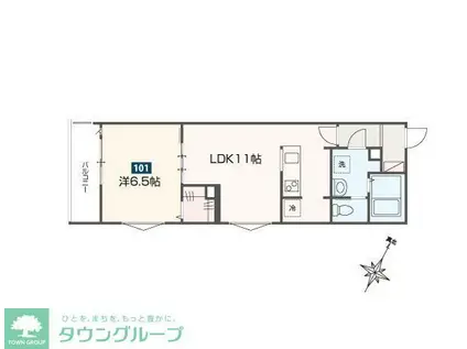 MELDIA福生III(1LDK/1階)の間取り写真