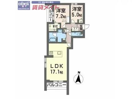 シャーメゾンステージ津駅前(2LDK/2階)の間取り写真