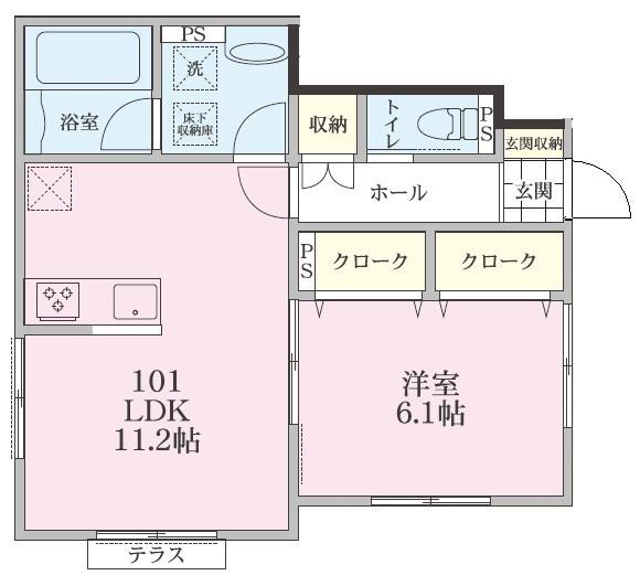 ミル・ソレイユ国領(1LDK/1階)の間取り写真