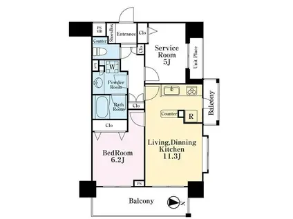 ライオンズプラザ両国緑(2LDK/7階)の間取り写真
