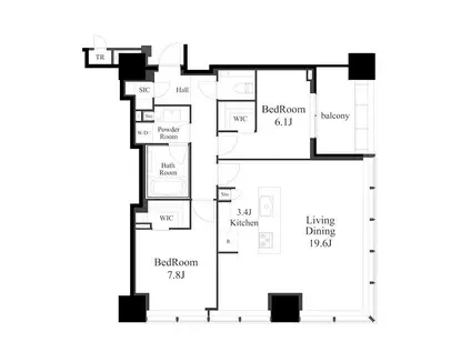 白金ザ・スカイ(2LDK/27階)の間取り写真