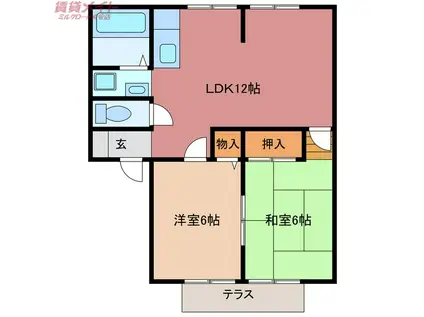 サンビレッジ平塚B(2LDK/2階)の間取り写真
