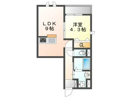 武庫之荘東1丁目ヘーベルメゾン(1LDK/1階)の間取り写真