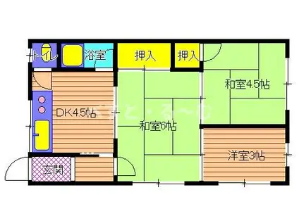 第3山楽荘(3DK/1階)の間取り写真