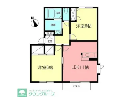 ベルデュールFII(2LDK/1階)の間取り写真