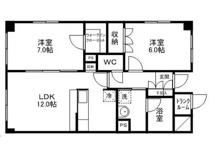 荒井ハイツ五番館(2LDK/1階)の間取り写真