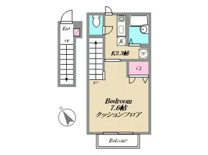 パストラーレ ー東つつじヶ丘3丁目ー(1K/2階)の間取り写真