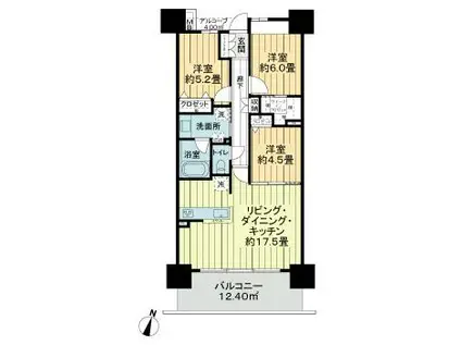 サーパス ザ・タワー宇都宮(3LDK/2階)の間取り写真