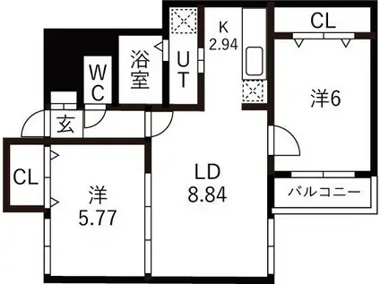 ハピネス八軒(2LDK/4階)の間取り写真