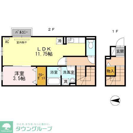 サンモール高畑(1LDK/2階)の間取り写真