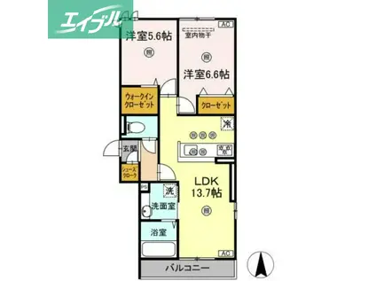プレミール北長瀬(2LDK/2階)の間取り写真