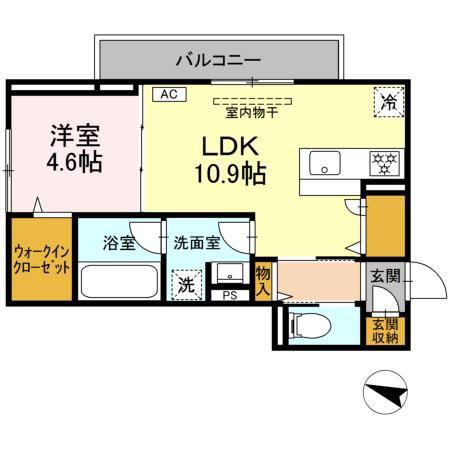 ディアライズ春日町B棟(1LDK/2階)の間取り写真