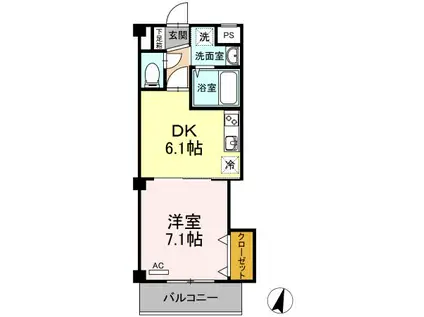 サンヴィレッジ笹沖(1DK/2階)の間取り写真