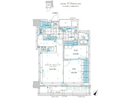 ザ・パークワンズ三軒茶屋(2LDK/5階)の間取り写真