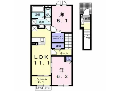 メゾンボヌール(2LDK/2階)の間取り写真