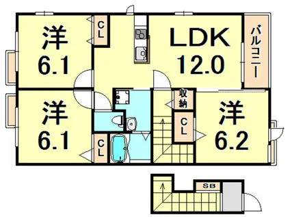 シエル東園田(3LDK/2階)の間取り写真