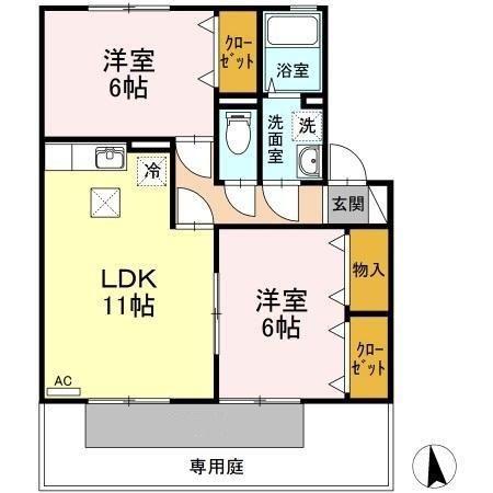 サン・スクエアB棟(2LDK/1階)の間取り写真