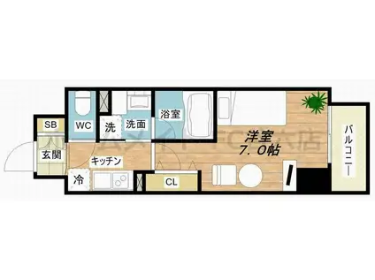 キャトル・ヴァレ(1K/8階)の間取り写真