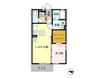 フリューゲル(1LDK/1階)の間取り写真