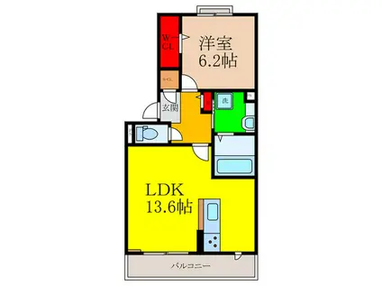 RELIER千里丘(1LDK/3階)の間取り写真