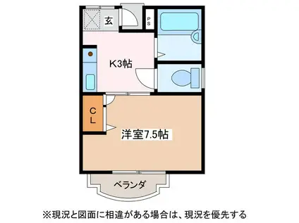 グローリーハイツ B(1K/1階)の間取り写真