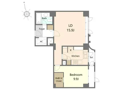 麻布テラスアパートメント(1LDK/3階)の間取り写真