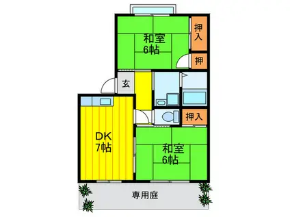 古川橋グリーンハイツB棟(2DK/1階)の間取り写真