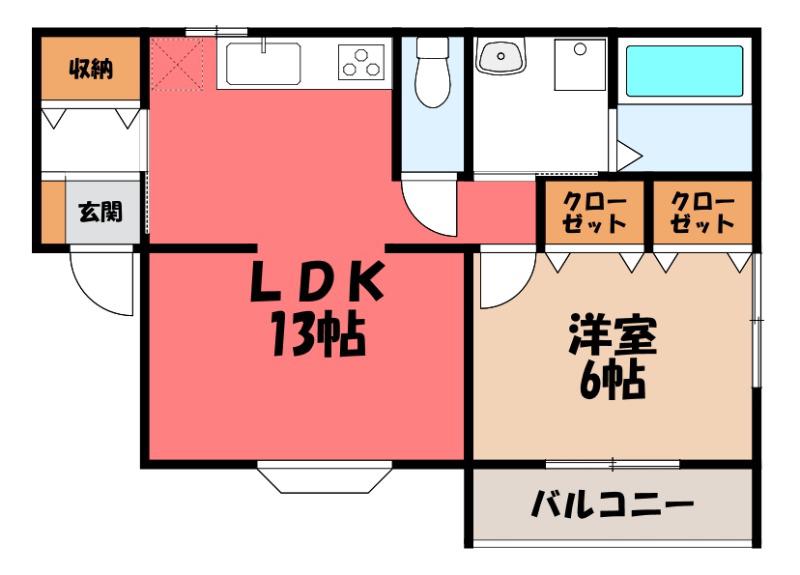 NEW LEAVES(1LDK/2階)の間取り写真