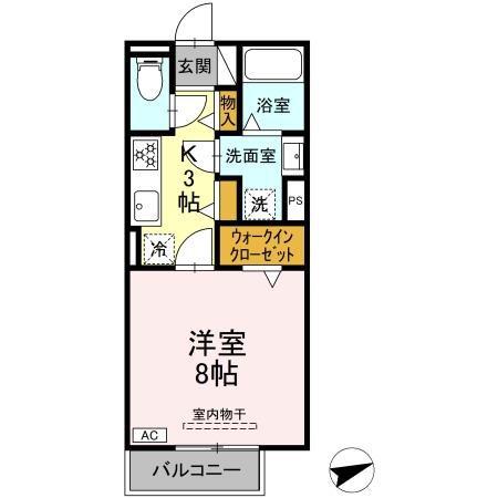 セレスティア黒野(1K/2階)の間取り写真