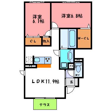 コート・ド・メール2(2LDK/1階)の間取り写真